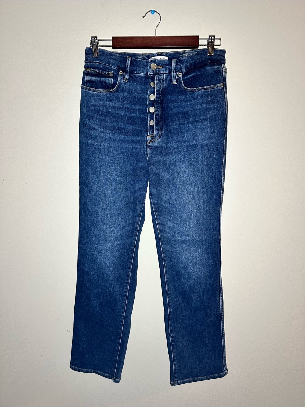 Good American Slim Straight Dark Blue Button-Fly Jeans